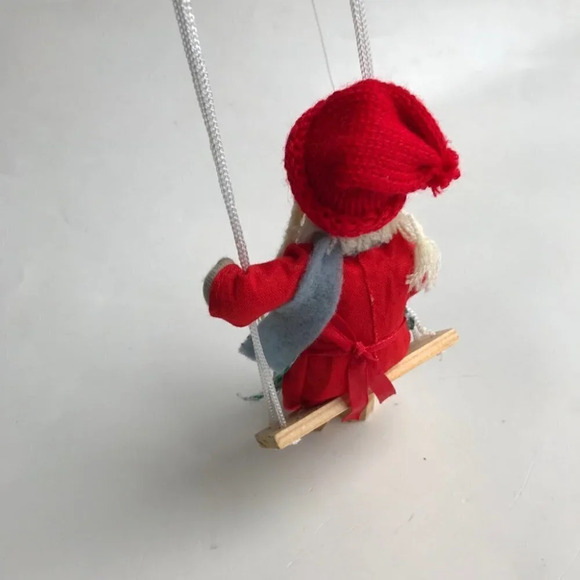 Scandinavian Doll Girl On Swing Wooden Shoes Clogs - Picture 5 of 10